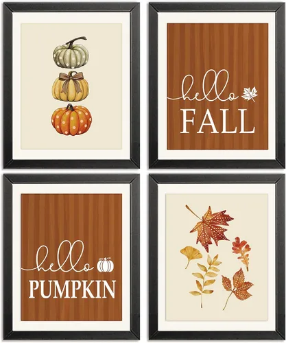 Vista 5 de AEHIE Arte de pared de otoño, imágenes de otoño, decoración rústica de calabaza de Hello Fall para decoración del hogar, cocina, sala de estar