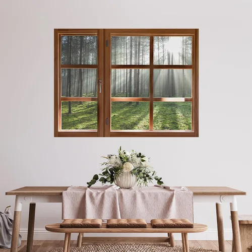 Vista 37 de SIGNWIN Adhesivo de pared removible/mural de pared para ventana, vegetación exuberante y árboles iluminados por el sol, fotografía, realismo