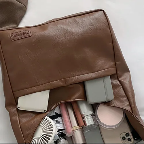 Vista 3 de Bolso de hombro para mujer de cuero suave de moda casual multifuncional con múltiples compartimentos