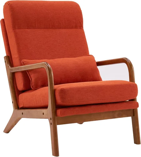 Vista 10 de Silla de ocio con reposabrazos y patas de madera maciza, silla de sala de estar moderna de mediados de siglo, sofá individual, para sala de estar