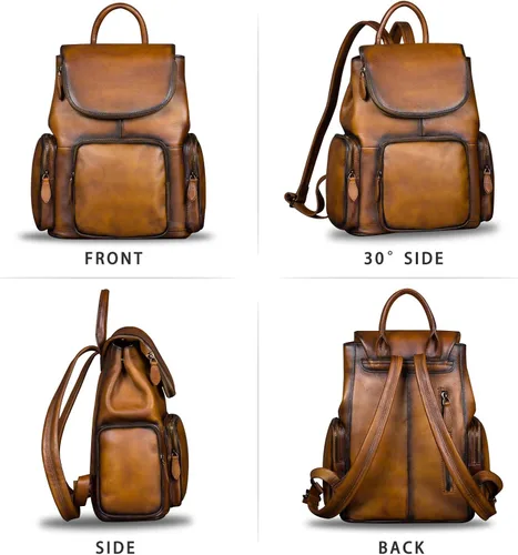 Vista 5 de Mochila de cuero para mujer Vintage hecho a mano casual mochila