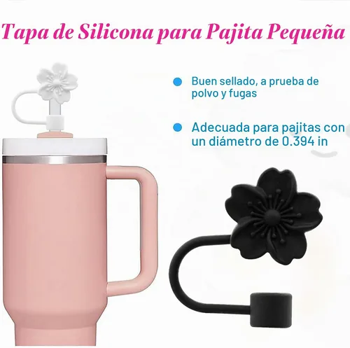Vista 4 de Tapa de pajita de silicona con flores para vaso Stanley, 10 mm 0.4 pulgadas, tapas reutilizables para regalo de decoración de fiesta
