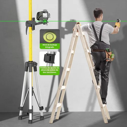 Vista 4 de Huepar Nivel láser S04CG 4D 360 autonivelante con poste de nivel láser profesional de 12 pies/3,7 M