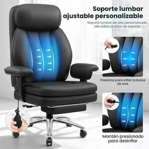 Vista 4 de BestGlory Silla de oficina grande y alta con soporte lumbar, silla de escritorio de cuero ejecutivo, silla de juegos cómoda resistente con cojín