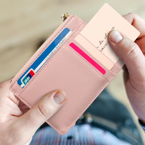 Vista 37 de Tarjetero delgado con bloqueo RFID, billetera de bolsillo pequeño, con cremallera Keychian para monedero, monedero y tarjetero para mujeres y hombres
