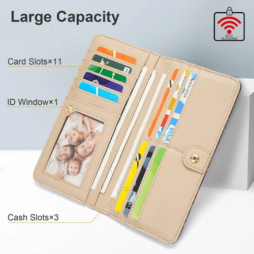 Vista 3 de APHISON Billetera para mujer ultra delgada de cuero delgado cartera RFID bloqueo tarjeta de crédito titular doble embrague largo señoras Billfold