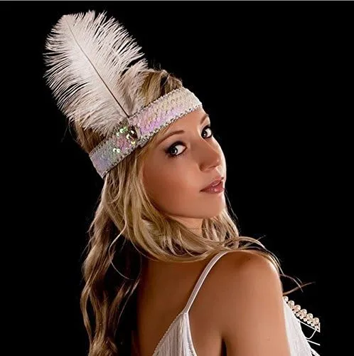 Vista 2 de Diadema de plumas de lentejuelas de los años 20, accesorio de fiesta de carnaval de los años 20, 10 unidades (colorido)
