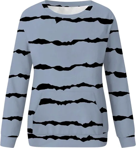Vista 3 de Sudaderas de cuello redondo para mujer, a la moda, con estampado a rayas, cómodo, casual, suave, ropa de otoño