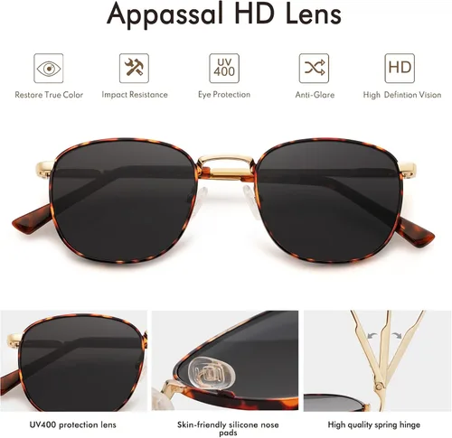 Vista 4 de Gafas de sol cuadradas retro para mujeres y hombres con bisagra de resorte AP3646