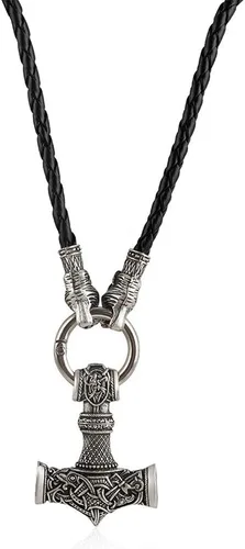 Vista 2 de Collar de martillo de Thor vikingo nórdico Mjolnir para hombre, joyería de talismán