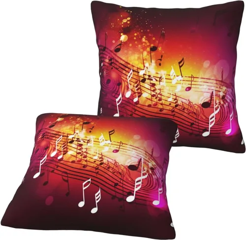 Vista 7 de 2 Pack Decorative Throw Pillow Covers 18"x18" Square Cushion Cover Boho Farmhouse Pillowcase for Couch Sofa Bedroom Living Room Home Decor Music