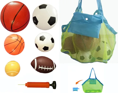 Vista 9 de Juego de pelotas deportivas suaves para niños, varios tamaños de pelota de fútbol, baloncesto, fútbol, pelota de tenis, voleibol con bomba de mano