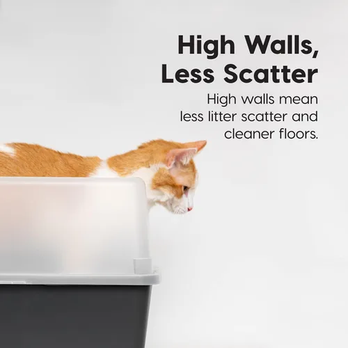 Vista 2 de IRIS USA - Caja de arena para gatos con tapa abierta con pala y escudo de dispersión, color negro + paquete de fuente de agua para gatos de 44