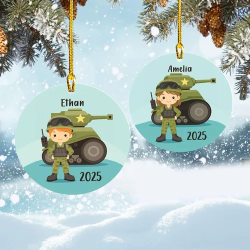 Vista 32 de Adornos de Navidad del ejército estadounidense, adorno de veterano para hombres y mujeres, adornos patrióticos para decoración de árbol de Navidad