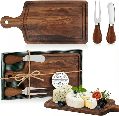Vista 11 de Ziliny Tabla cuadrada de madera de queso con cuchillo y tenedor, con caja y etiqueta de agradecimiento, para San Valentín, despedida de soltera