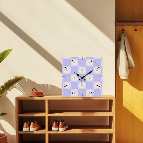 Vista 7 de Retro Checkered Purple Flower Battery Operated Clock Wall Clocks Battery Operated Wall Clock Decor Set Clocks Reloj De Pared for Kitchen Bathroom