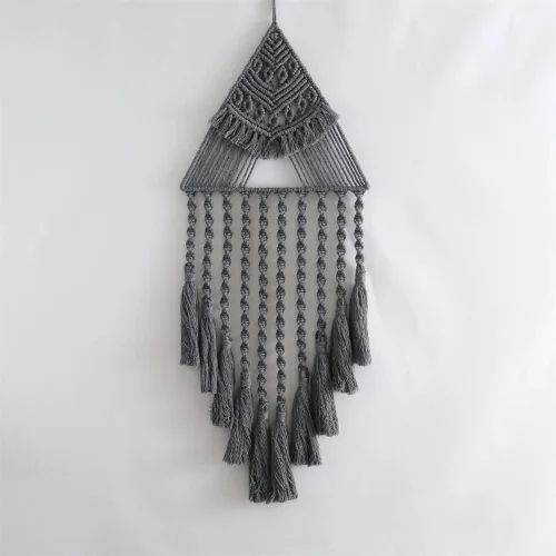 Vista 7 de Tapiz de macramé tejido de algodón, estilo bohemio, atrapasueños, decoración de pared, 10.5 x 28 pulgadas
