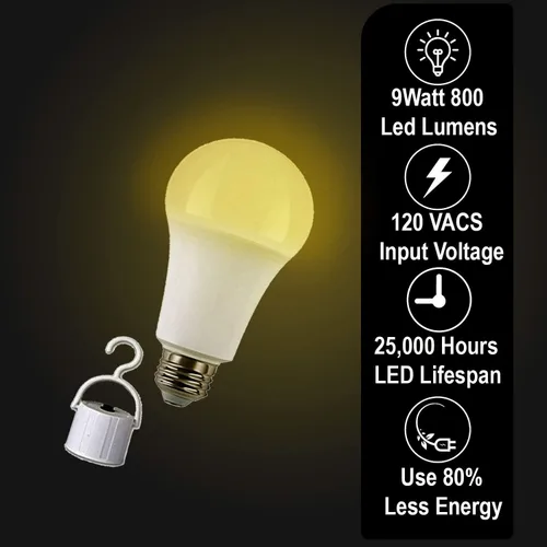 Vista 3 de Bombilla LED de emergencia blanca cálida de 9 W, 4 unidades, 120 V CA, 850 lúmenes, batería de respaldo, larga vida útil