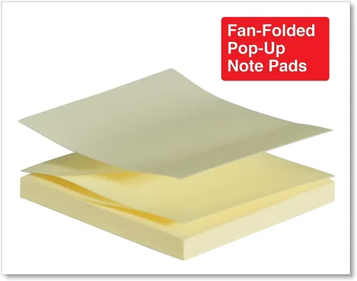 Vista 4 de Bloc de notas autoadhesivas plegables con abanico, 3 x 3, amarillo, 100 hojas, paquete de 12