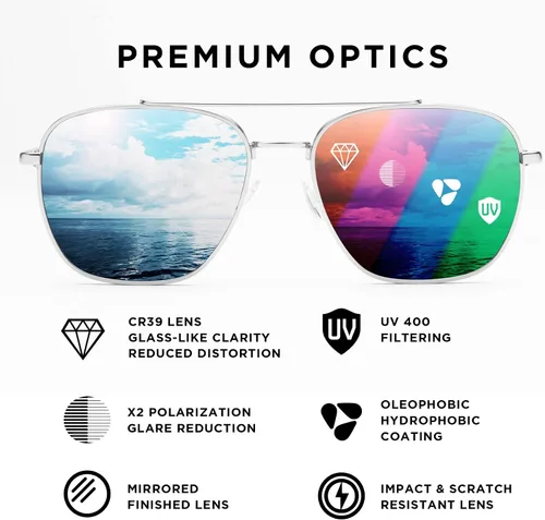 Vista 4 de Pilotfish Patron Polarized Aviator Sunglasses Men Women, Stainless Steel Frame, CR-39 Anti-Reflective Hydrophobic UV400 Lens