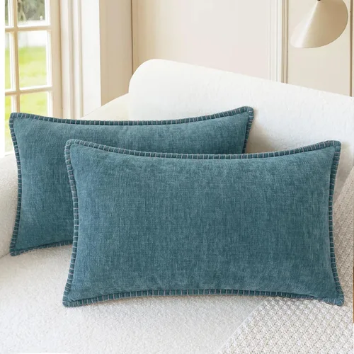 Vista 49 de CaliTime - Juego de 2 fundas de almohada decorativas de 16 x 16 pulgadas, con costuras en los bordes de hilo de algodón, chenilla suave teñida