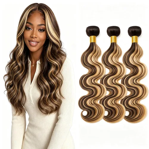 Vista 214 de P4613 Cabello humano rizado onda profunda marrón y paquetes mixtos 8 10 12 P4613 Ombre Marrón-Rubio-DP