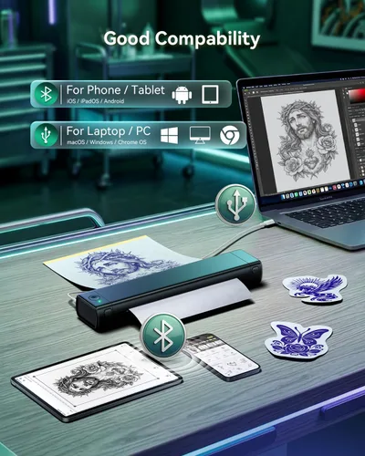 Vista 3 de Phomemo M08F Tattoo Stencil Printer, Bluetooth, Multi-Size Printing