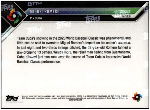 Vista 2 de MIGUEL ROMERO 2023 Topps NOW All-World Baseball Classic Team #9 Cuba NM+-MT+ MLB PR:2535