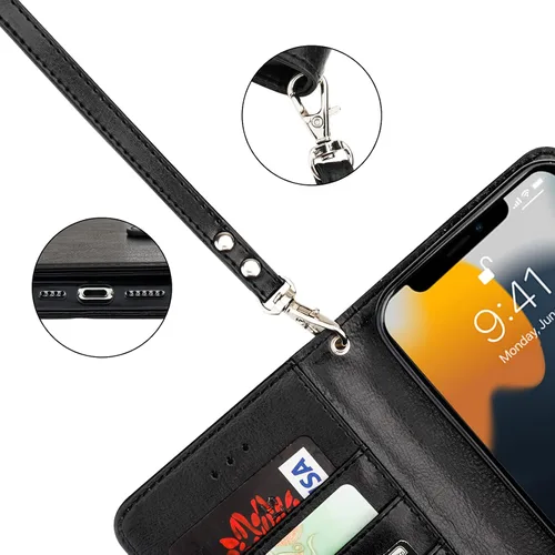 Vista 9 de Bocasal Funda tipo cartera desmontable para iPhone 13 Pro Max con bloqueo RFID, ranuras para tarjetas, soporte de cuero PU premium, soporte