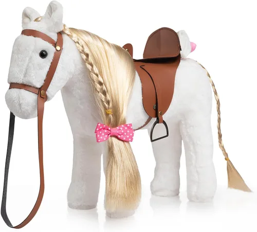 Vista 12 de HollyHOME Caballo Palomino de Peluche Animal Bonito Poni Juguete de Peluche Juego de Simulación Caballo 11 pulgadas Beige