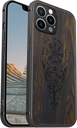 Vista 13 de Carveit Funda magnética de madera para iPhone 12 [madera real dura y TPU suave] a prueba de golpes, funda protectora híbrida única y elegante