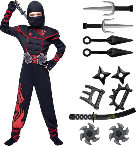 Vista 9 de Spooktacular Creations Disfraz de ninja para niños, conjunto de lujo de Ninja muscular, disfraz unisex de Kungfu de Halloween con accesorios de Verde
