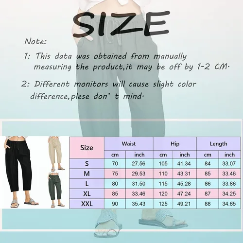 Vista 5 de YOLAI Pantalones capri para mujer, estilo casual, de verano, con cordón elástico, cintura alta, de lino, recto, pierna ancha, pantalones recortados