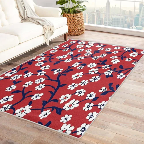 Vista 12 de Alfombra floral negra y dorada para entrada, dormitorio, cocina, 2 x 3 pulgadas, diseño de flor de cerezo de 2 x 3 pies, alfombra pequeña con diseño