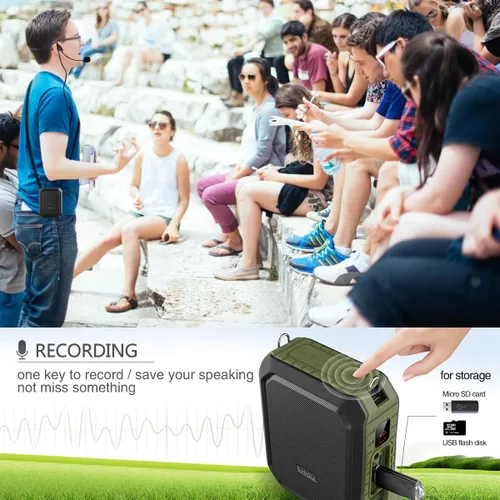 Vista 4 de Amplificador de voz portátil con micrófono con cable de 18 W, amplificador de voz personal Bluetooth, impermeable, grabación para profesores, guía