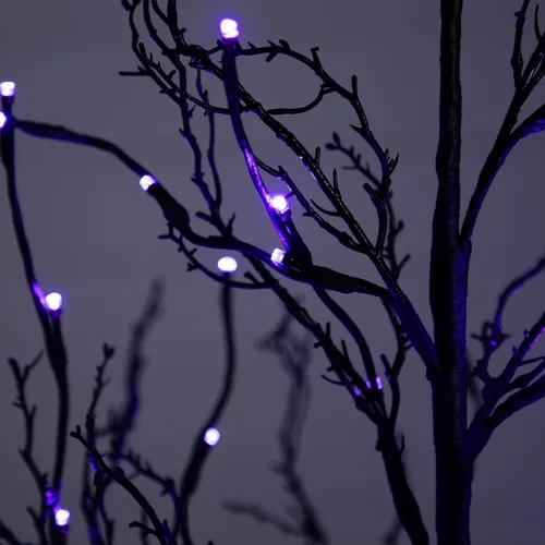 Vista 6 de Nearly Natural Árbol de otoño artificial de ramita negra preiluminado de 6 pies con 300 luces LED naranjas y moradas