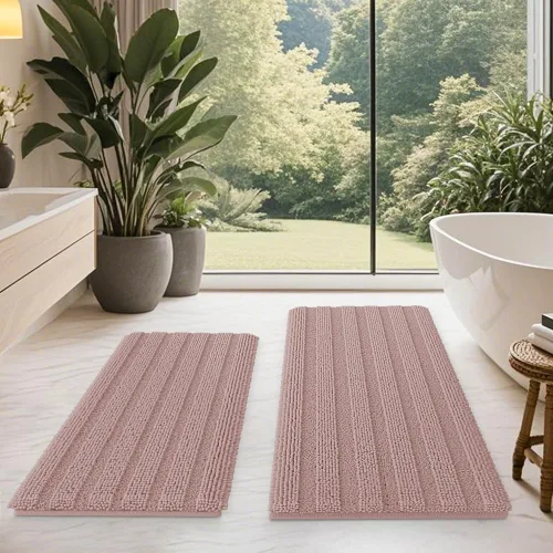 Vista 70 de ACCUMTEK - Juego de alfombras de baño a rayas beige de 3 piezas, ultrasuaves, antideslizantes de chenilla, alfombras de baño mullidas y absorbentes