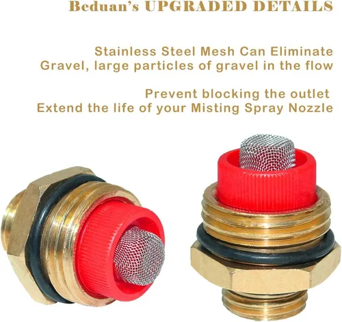 Vista 3 de beduan Rociador Mister Head 1/2" NPT Latón 4 Agujeros Manguera de Jardín Aspersores Riego Conexión de conexión con adaptador y filtro de malla