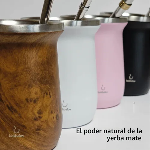 Vista 7 de BALIBETOV - Juego de yerba mate de 8.7 onzas líquidas, taza mate, 2 bombillas y cepillo de limpieza, aislado al vacío, sin BPA, fácil de limpiar