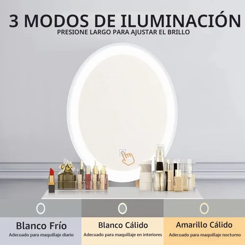 Vista 3 de YOURLITE Escritorio de Tocador de Maquillaje con Luces, Tocador Pequeño con Espejo de Brillo Ajustable para Espacios Pequeños, Escritorio de Tocador