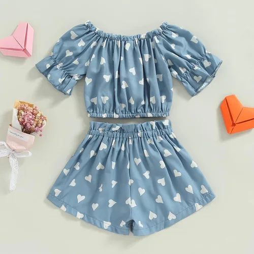 Vista 3 de Conjunto de 2 piezas de ropa con volantes y cuello halter floral para niños pequeños