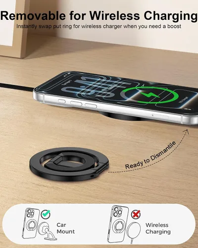 Vista 4 de Soporte de agarre para teléfono MagSafe de doble cara con anillo magnético ajustable para dedo y soporte lateral en bucle para iPhone 17/16 Pro