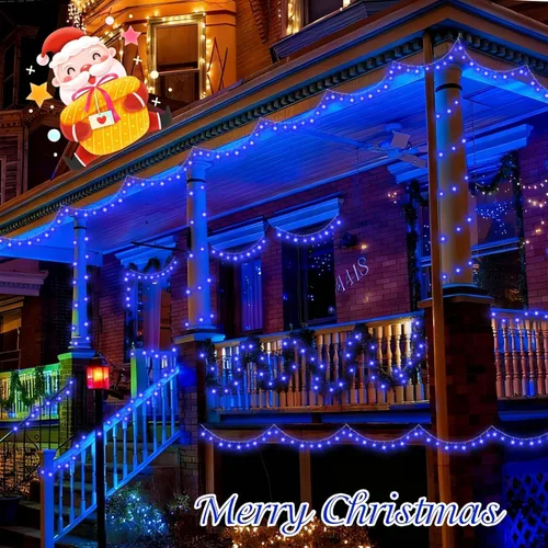 Vista 8 de Guirnalda de 1000 luces LED azules, luces de Navidad de 328 pies para exteriores, impermeables, con enchufe, alambre transparente, luces de árbol