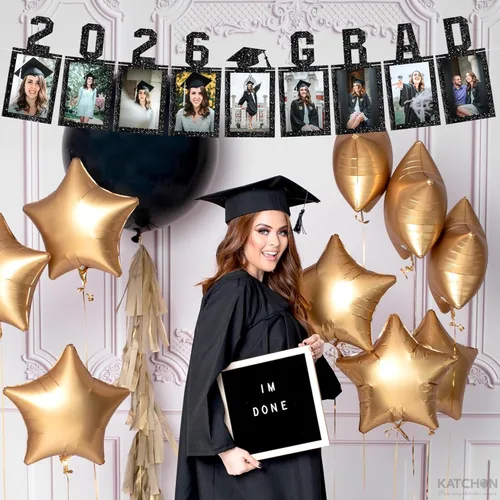 Vista 8 de KatchOn, Cartel de fotos de graduación negro 2026 – Grande, 10 pies Banner de graduación Clase de 2026 personalizado Decoraciones de graduación