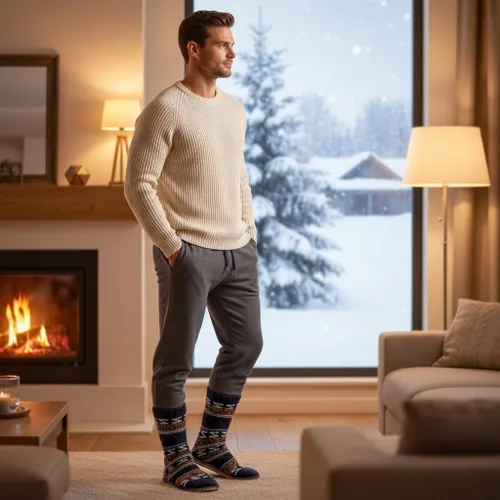 Vista 6 de Cozylook Calcetines tipo pantufla para hombre, con forro polar, suela antideslizante, para invierno, suaves, gruesas, acogedoras, cálidas, peludas
