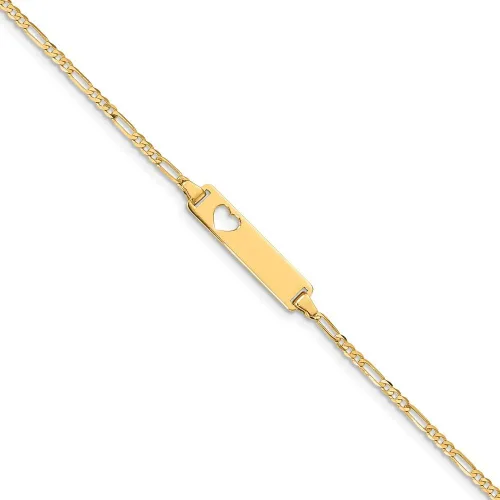 Vista 8 de 14k Yellow Gold Cut Out Heart Figaro Link Id Bracelet 7 Inch Fine Jewelry For Women Gifts For Her