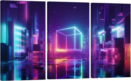 Vista 63 de Lienzo decorativo para pared, diseño de ciudad futurista Cyberpunk para sala de estar, impresión multipanel, obra de arte de cocina, pintura