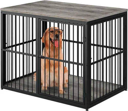Vista 9 de Jaula para Perros XL de 43'' con Mueble y 3 Puertas, Jaula de Madera Combinada para Mascotas, Perrera de Interior Resistente para Perros Medianos a