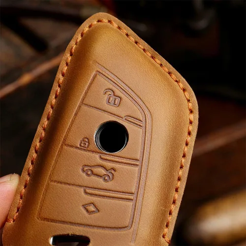 Vista 3 de ontto Funda de cuero con llavero compatible con BMW X1 X3 X5 X6 1 2 5 7 Series (tipo C, negro), Marrón