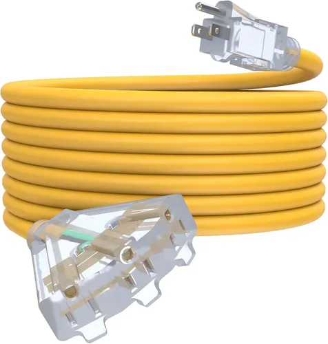 Vista 21 de Cable de extensión de calibre 12 de 2 pies con 3 salidas Paquete de 3 cables de extensión resistentes al agua para exteriores con extremo Negro